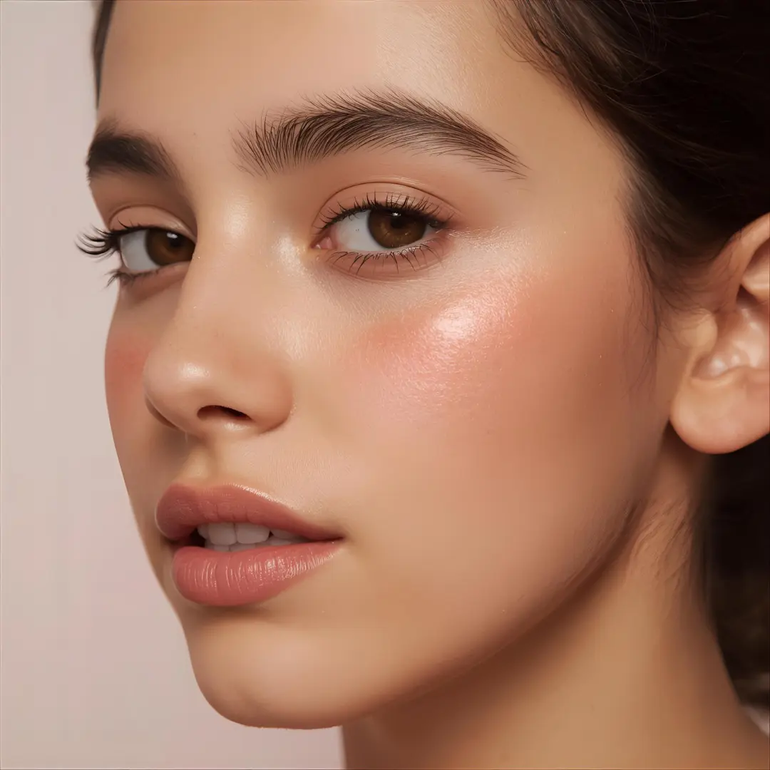 Đôi má ửng hồng tự nhiên của một cô gái sau khi dùng blush dạng kem