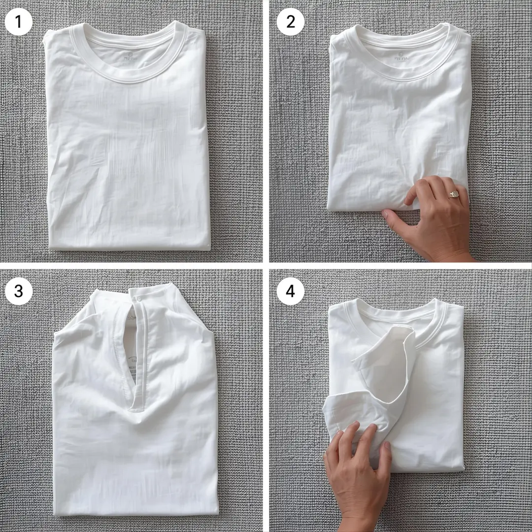Các bước xếp áo thun theo phương pháp KonMari để áo có thể dựng đứng