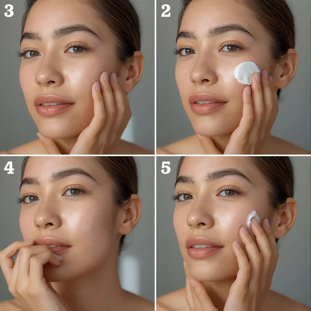 Hình ảnh các bước chăm sóc da trong giai đoạn purging với sản phẩm dịu nhẹ
