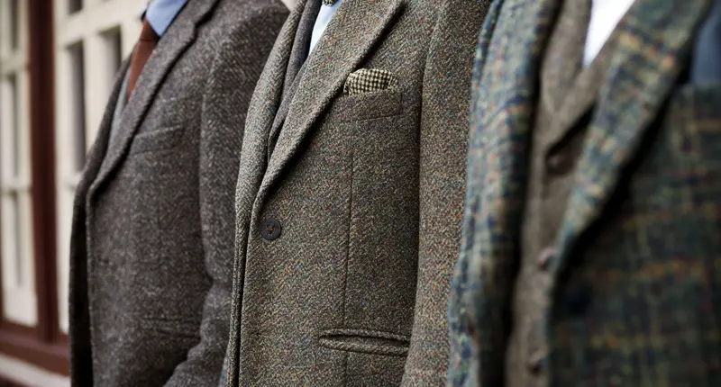 Cận cảnh chất liệu vải tweed và một bộ suit được cắt may vừa vặn hoàn hảo