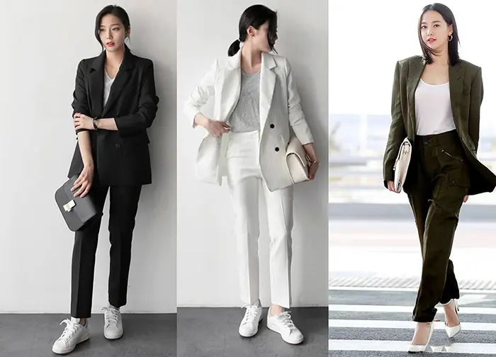 Ba công thức mix đồ công sở đơn giản với quần tây: áo sơ mi, áo thun blazer, và áo len