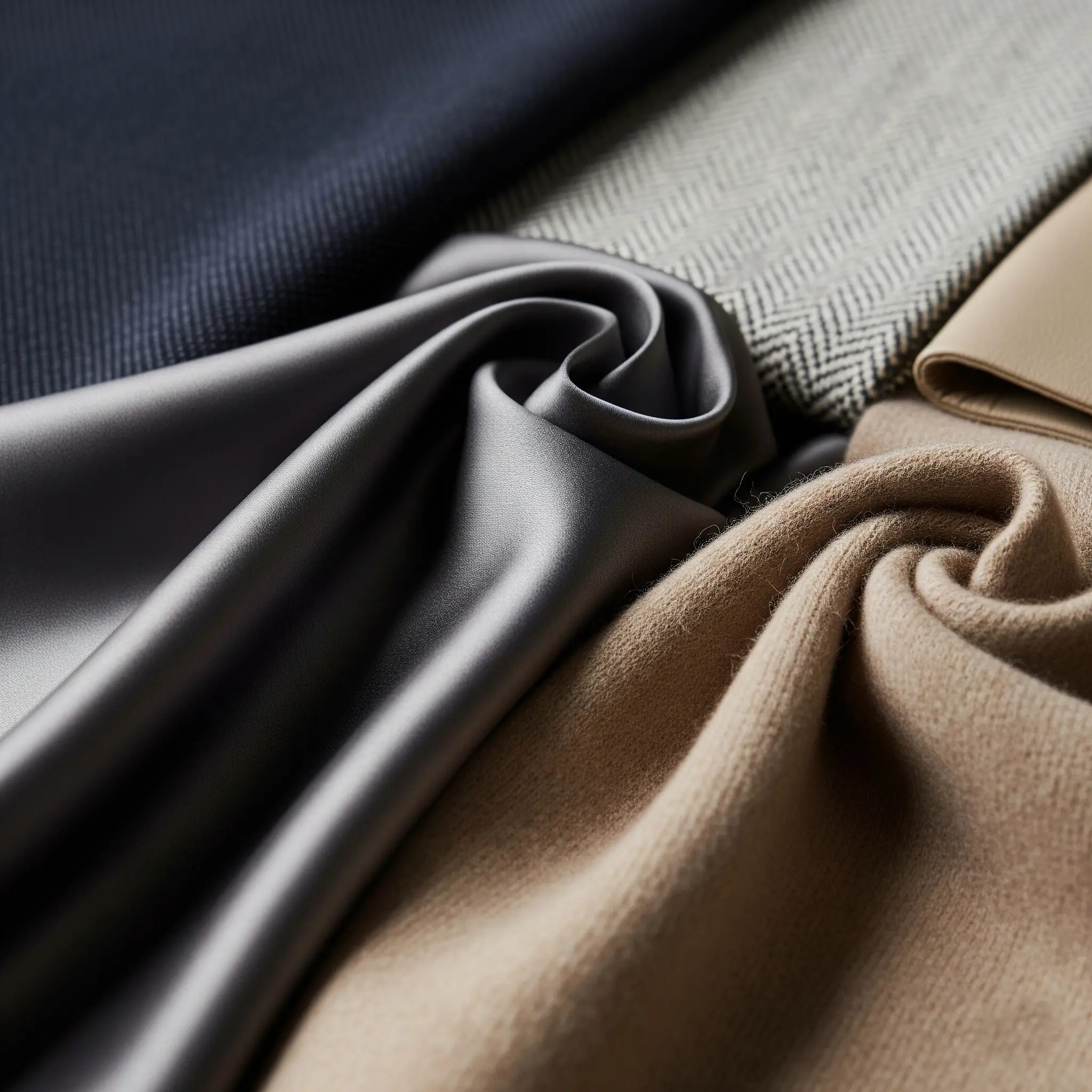 Cận cảnh chất liệu vải cao cấp như lụa và cashmere của trang phục Quiet Luxury