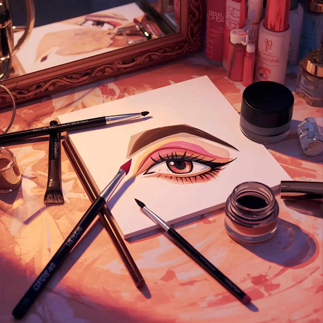 Các dụng cụ cần thiết để kẻ mắt mèo ngược như chì kẻ, eyeliner gel và cọ