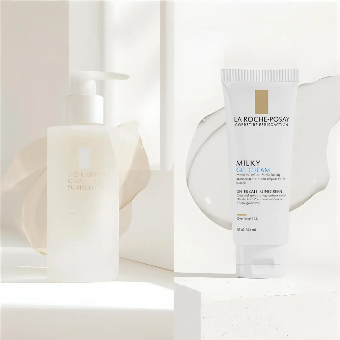 Hình ảnh so sánh kết cấu dạng sữa và dạng gel-cream của kem chống nắng La Roche-Posay