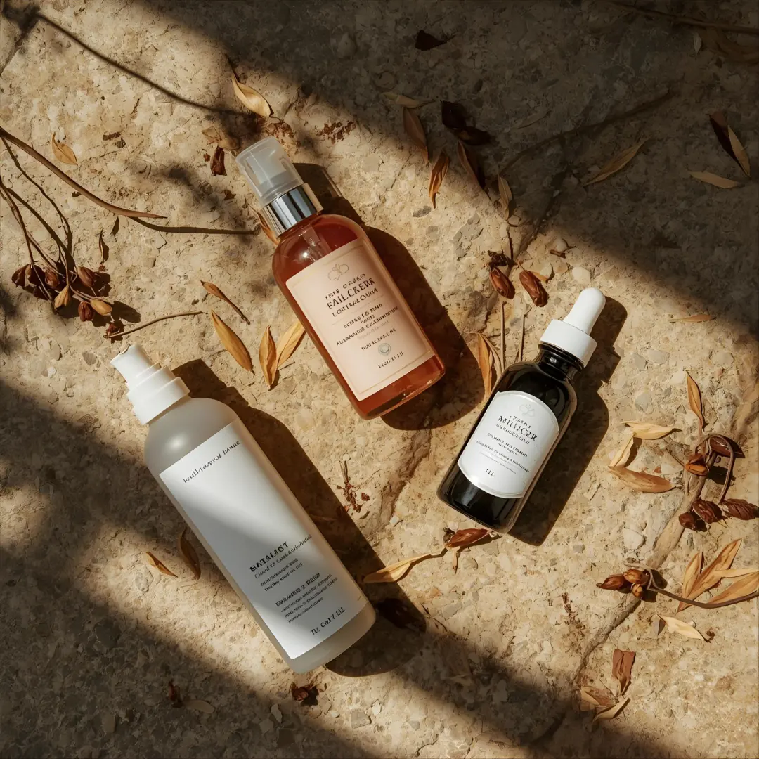 Các sản phẩm skincare được xếp lớp một cách nghệ thuật