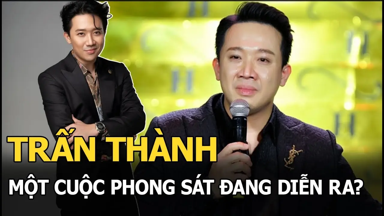 Một màn hình điện thoại hiển thị các dòng tít giật gân về việc Trấn Thành bị phong sát
