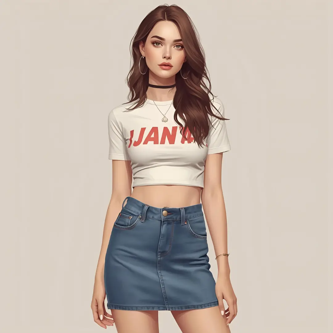 Một set đồ mùa hè năng động với chân váy denim và áo thun
