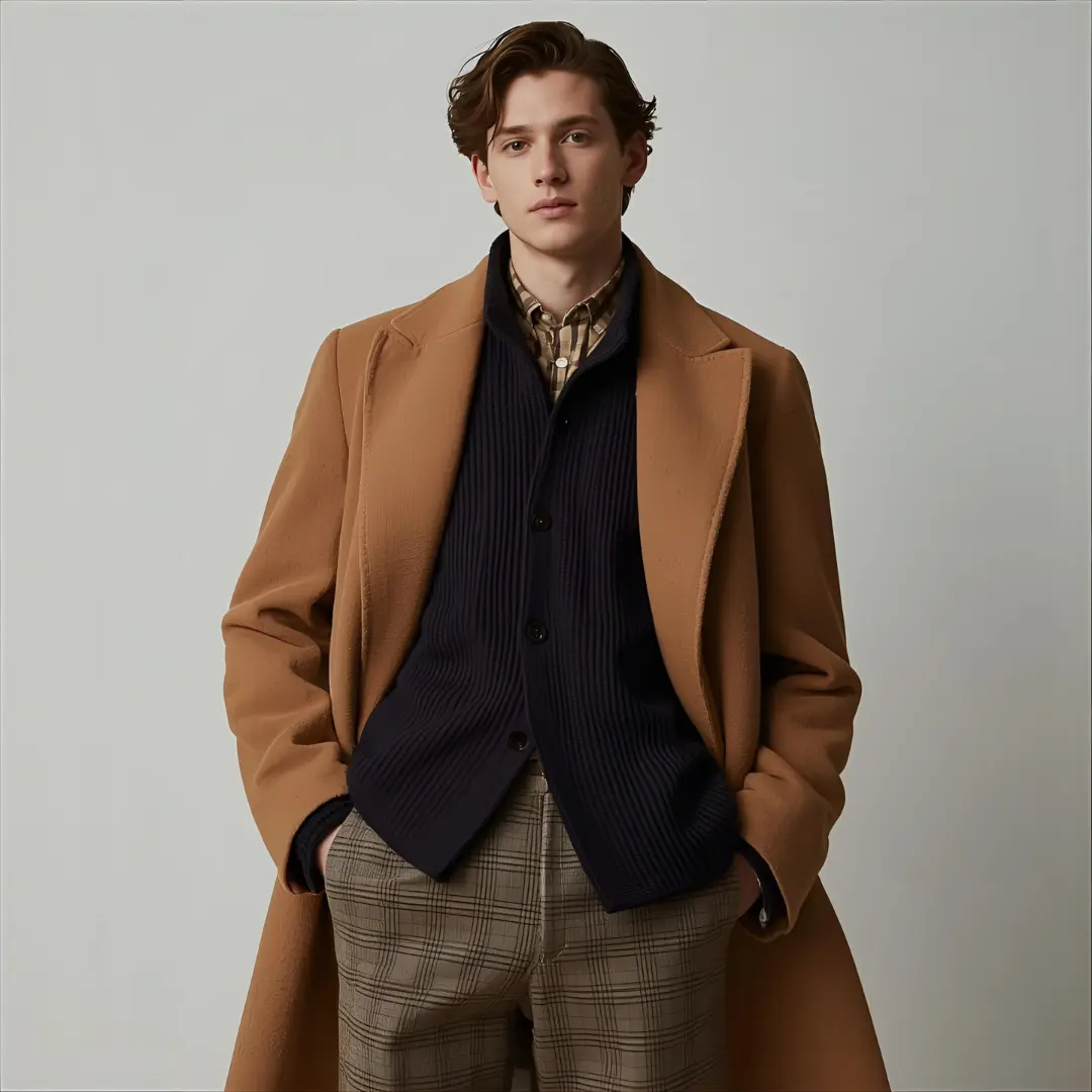 Một người mẫu đang phối đồ layering theo phong cách Quiet Luxury