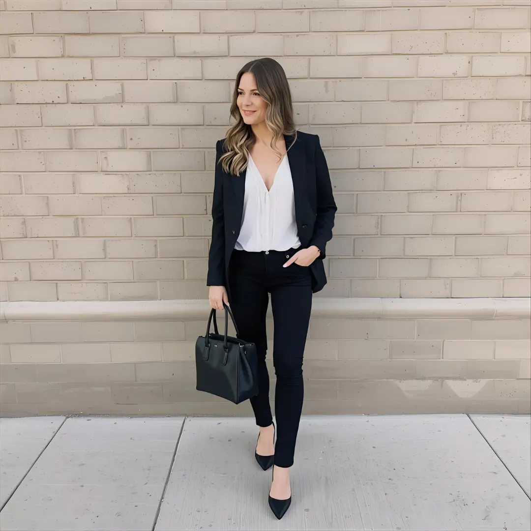Một set đồ smart casual cho ngày thứ sáu với jeans tối màu và blazer