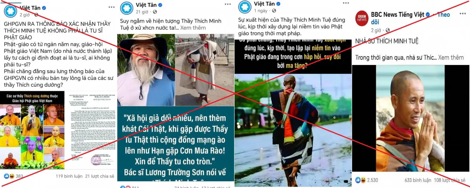 Hình ảnh Thích Minh Tuệ bị các thế lực phản động lợi dụng để xuyên tạc, chống phá