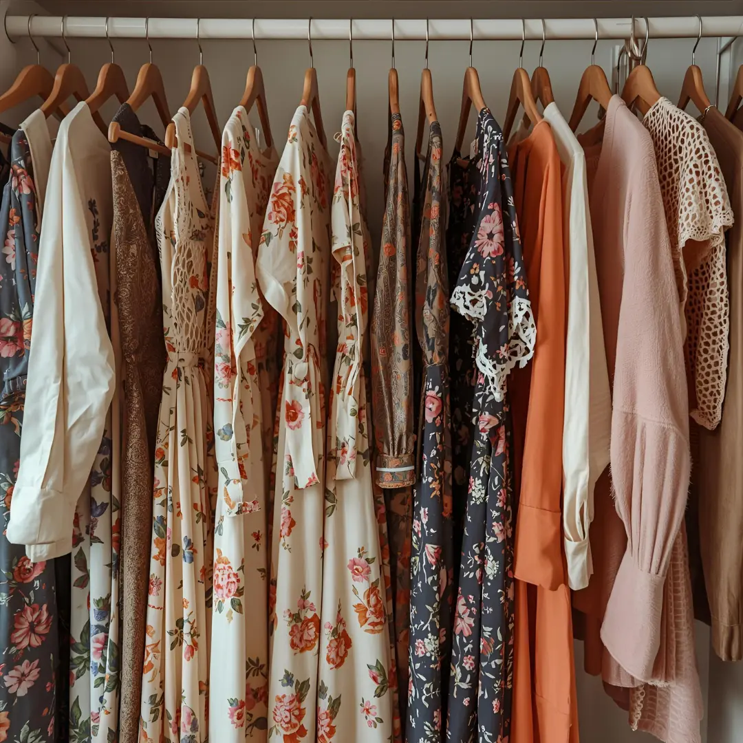 Một góc tủ đồ với những chiếc váy hoa nhí, áo ren và cardigan theo phong cách Coquette